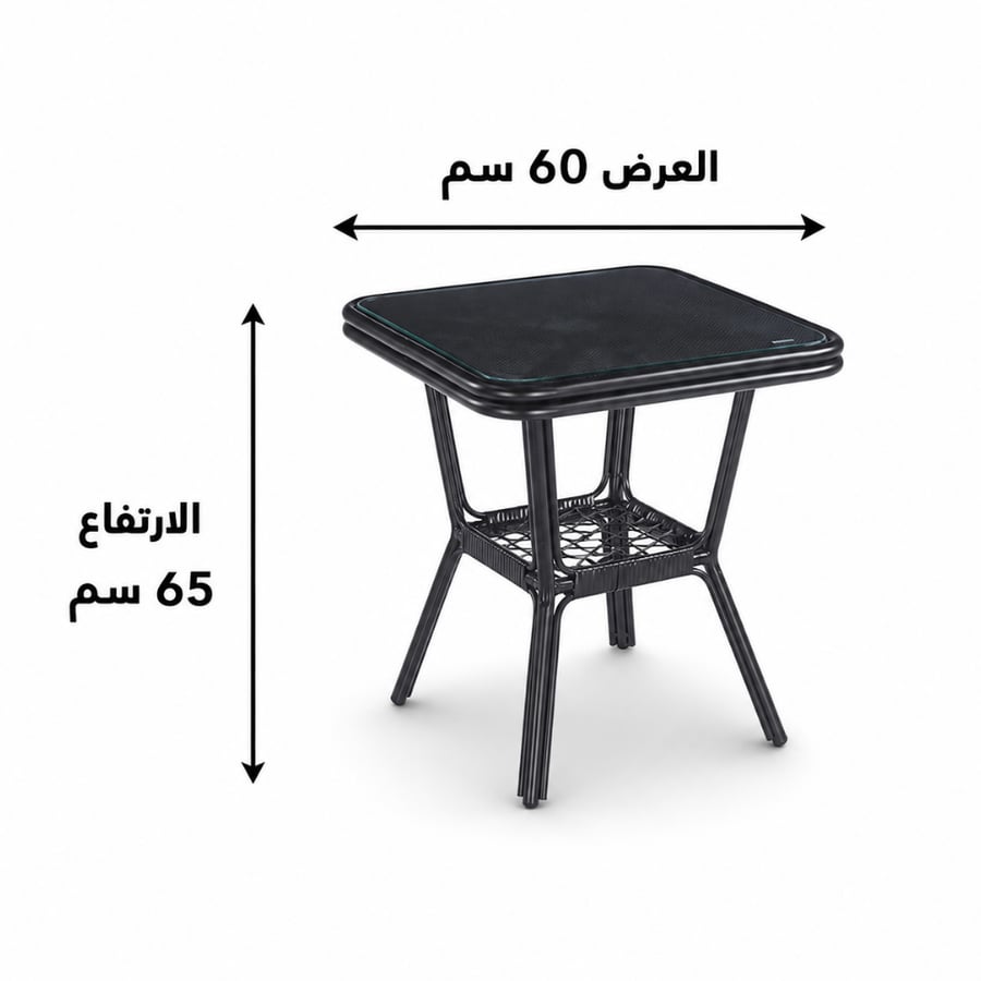 طاولة كافية ليمافو مربعة 60×60 سم بسطح زجاجي وهيكل معدني لون أسود – طاولة قهوة عصرية أنيقة للمجالس وغرف المعيشة والاستقبال وتقديم الضيافة