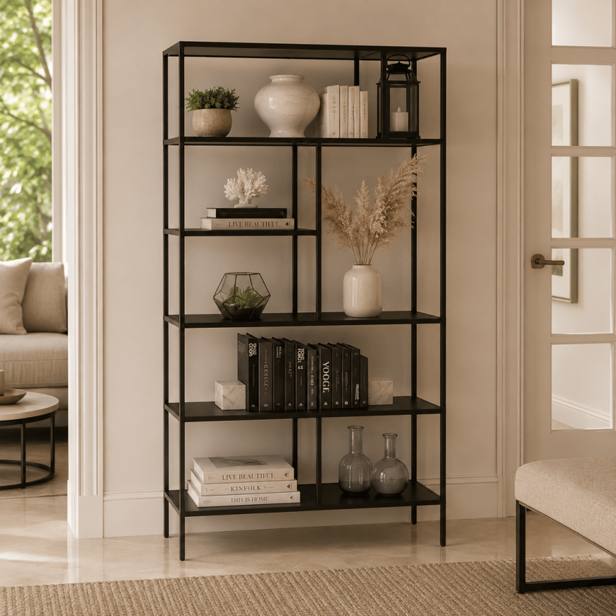 رفوف مدخل ليرزدا 6 أدوار 183×38×92 سم بهيكل حديد متين – وحدة رفوف مودرن متعددة الاستخدامات لتنظيم المداخل والأحذية والديكور والنباتات وغرف المعيشة والمكاتب