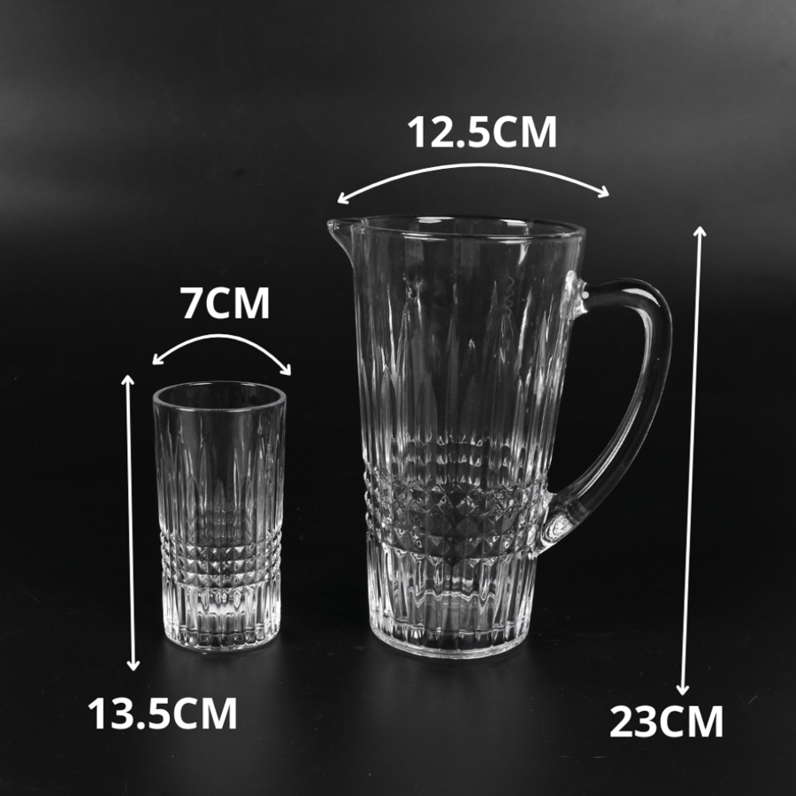 طقم جيك عصير زجاج مع 5 أكواب شفاف – مناسب للحفلات والمناسبات العائلية