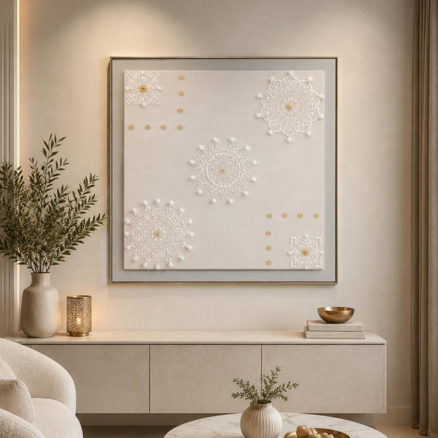 لوحة جدارية ريلار فاخرة 100×100 سم بإطار ذهبي أنيق بتصميم عصري راقٍ لديكور المنزل والمجالس والصالات وغرف المعيشة