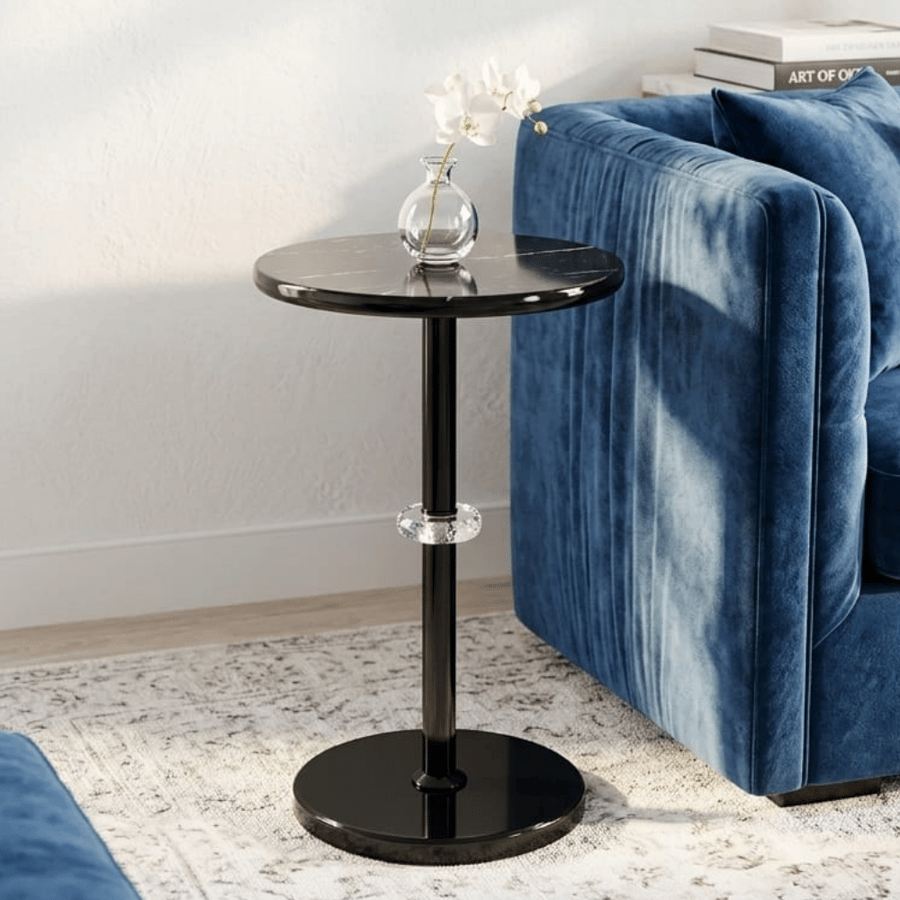 طاولة خدمة مدورة سيراميك لون اسود أنيق مقاس 35×55 سم – طاولة جانبية بيريم للكنب والصالة بتصميم فاخر