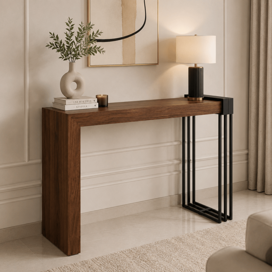 طاولة مدخل كاليستا 120×40 سم بسطح بديل رخام فاخر – كونسول مدخل مودرن بتصميم عصري أنيق، طاولة ديكور متعددة الاستخدامات للمداخل والممرات