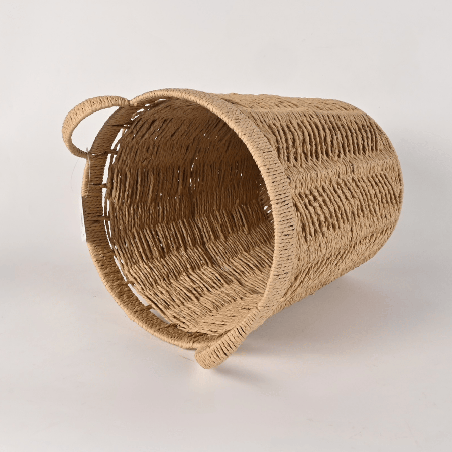 سلة غسيل ملابس خوص مدورة 39×37 سم لون بيج – سلة غسيل أنيقة وقوية  مناسبة لغرف الغسيل وتنظيم الملابس