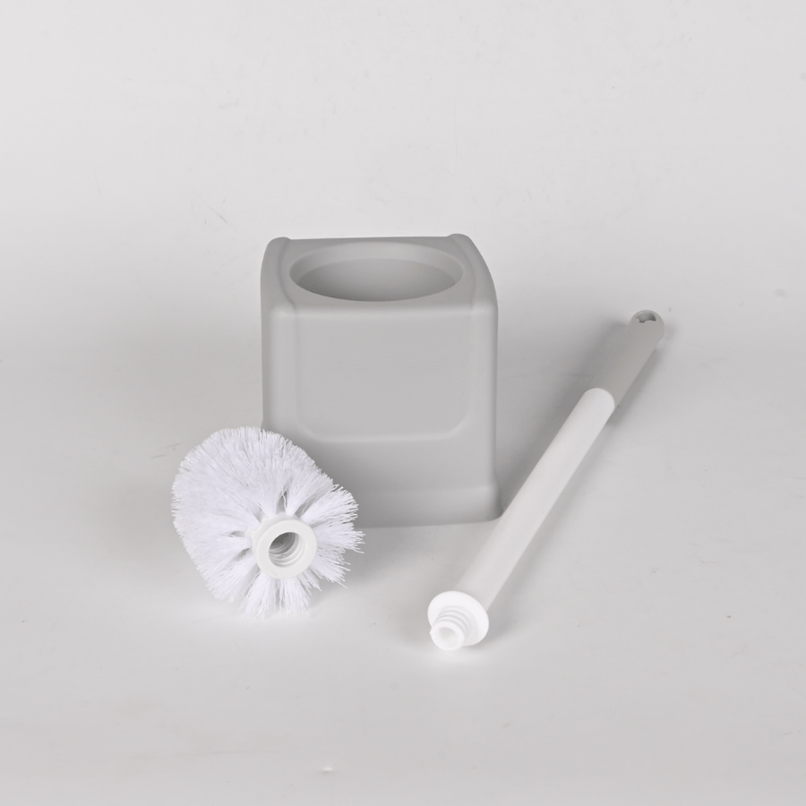 طقم حامل وفرشاة تنظيف المرحاض مربع بلاستيك لون رمادي – طقم تنظيف تواليت عملي