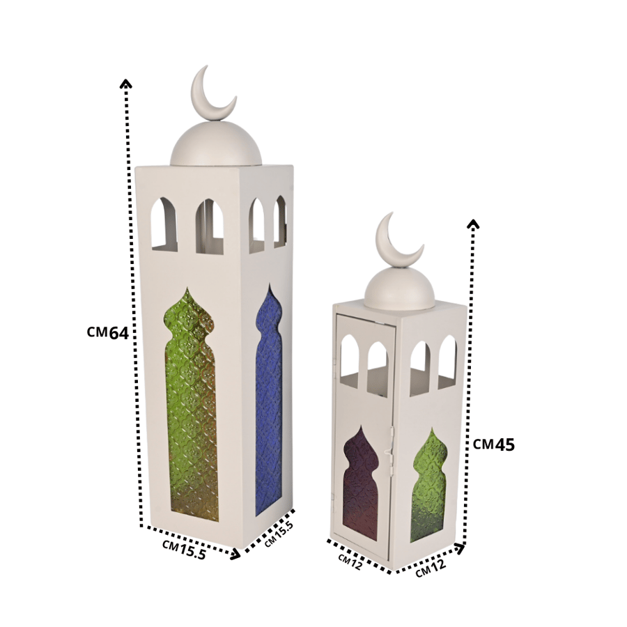 طقم فانوس رمضان شموع ابيض مناسب للديكور الداخلي والخارجي - طراز ب