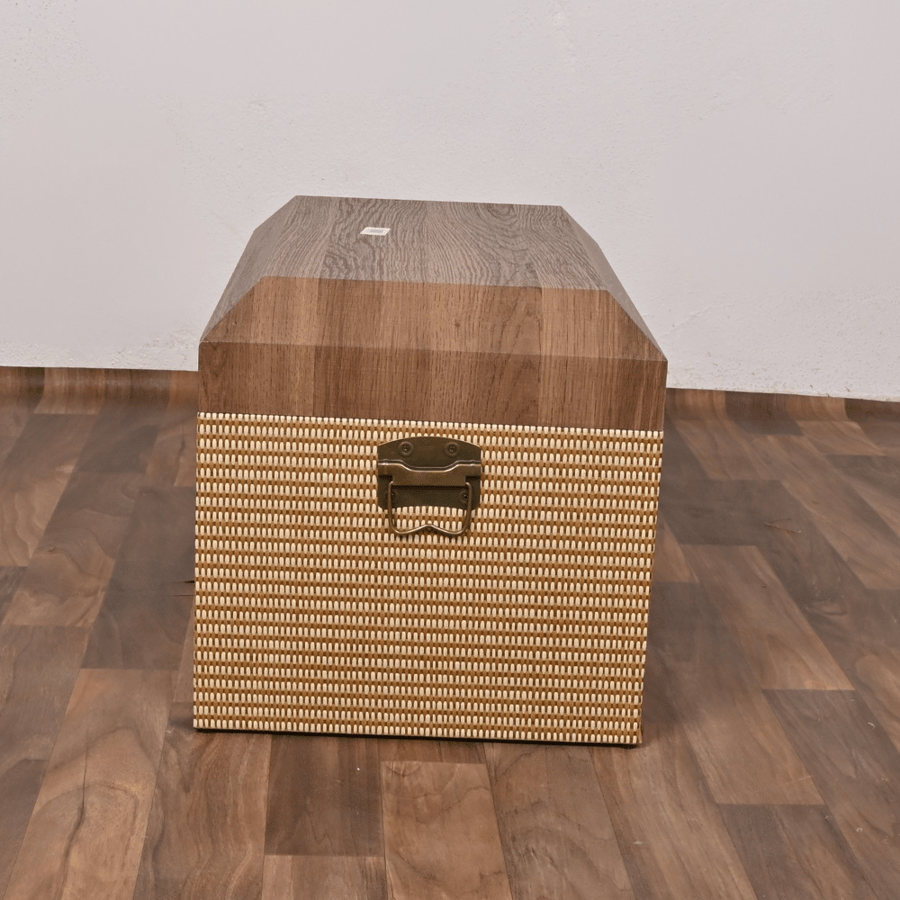 صندوق تخزين سجاد خشبي لون خشبي غامق 55×35.5×36 سم مستطيل – صندوق تنظيم كلاسيكي فاخر مقاس كبير بتصميم أنيق وهيكل متين لغرف النوم والمجالس