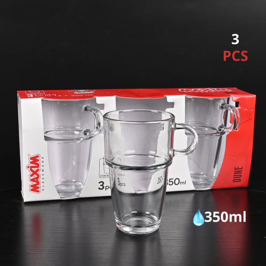 طقم كاسات شاي زجاج بمقابض 3حبة  350 ملي -تصميم راقي