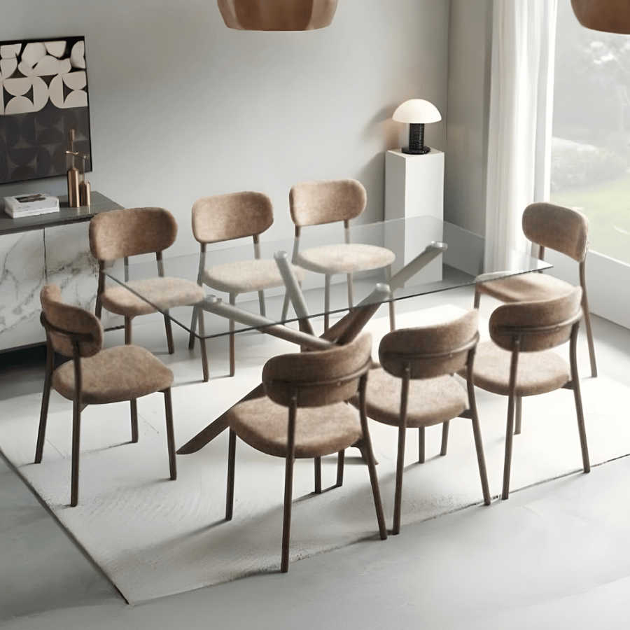 طقم طاولة طعام زجاج مستطيلة مقاس 180 سم مع 8 كراسي لون بني – فيراكس بتصميم عصري وجودة عالية