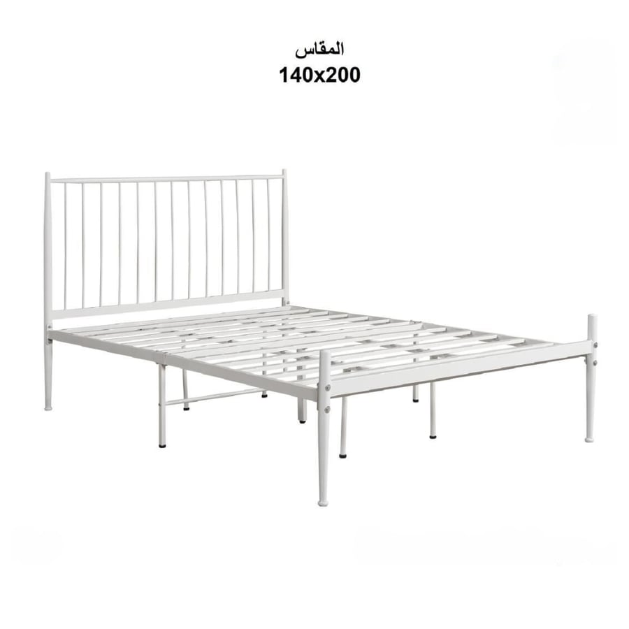 سرير حديد نفر ونص  مقاس 200 سم × 140 سم متوفر باللون الابيض