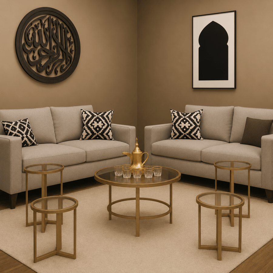 طقم طاولات وسط وضيافة زافرزا الفاخر 1+4 قطعة بتصميم أنيق مع سطح زجاج فاخر وإطلالة عصرية لطاولات القهوة والمجالس وصالات الاستقبال