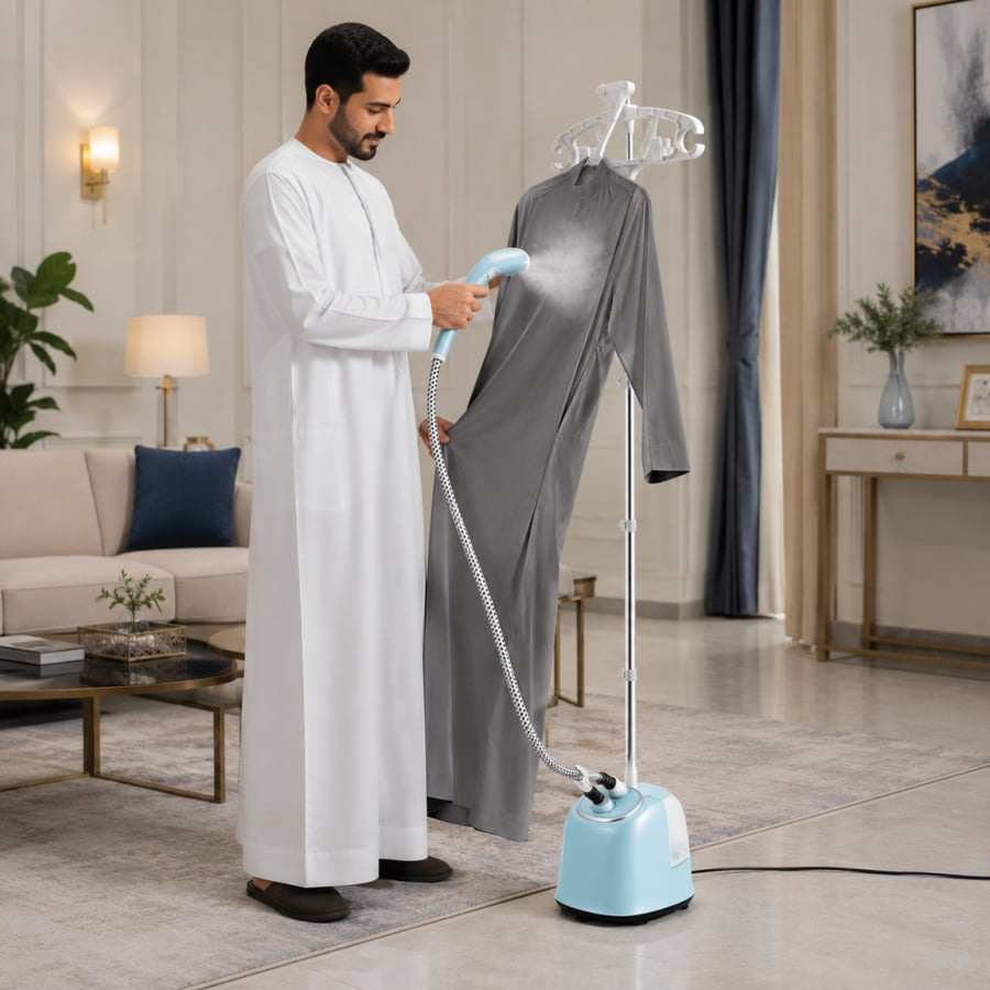 مكواة بخار علاقي جي في سي برو لون أخضر – جهاز كي ملابس بالبخار العمودي بتصميم احترافي لإزالة التجاعيد وتعقيم الأقمشة بسرعة وكفاءة