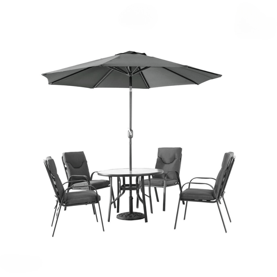 طاولة طعام مع مظلة 4كرسي لون لرمادي غامق