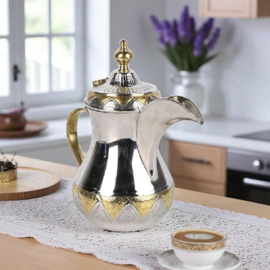 دلة رحلات للقهوة العربي فضي مذهب-تصميم انيق وراقي