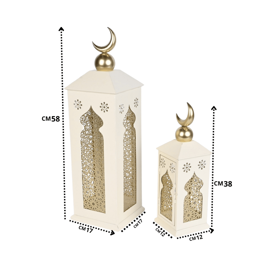 طقم فانوس رمضان شموع ابيض مناسب للديكور الداخلي والخارجي - طراز أ