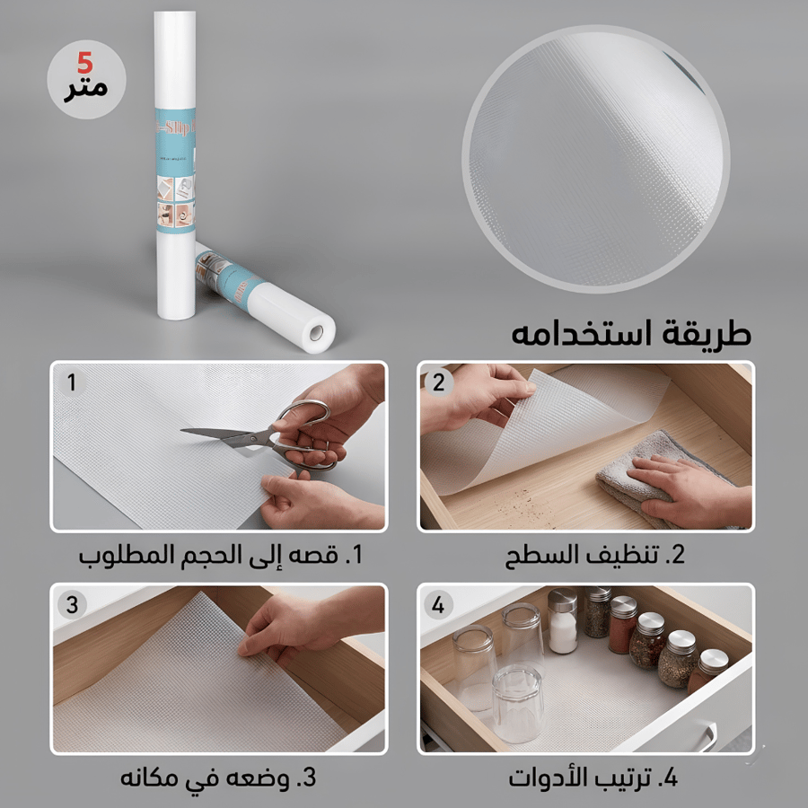 رول بطانة أدراج وخزائن. مطبخ 5 متر – شفافة و غير لاصقة و مقاومة للماء ومضادة للانزلاق للثلاجة والحمام والمطبخ