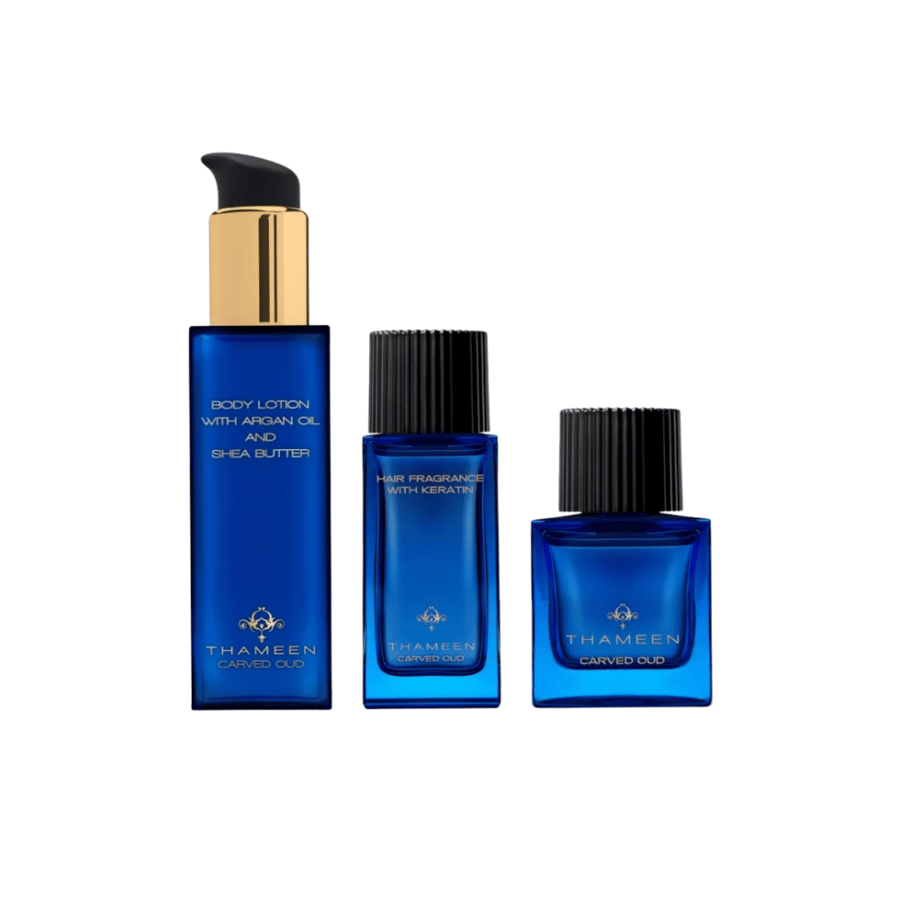 مجموعة عطور ثمين لندن كارفِد عود - إكسترايت دي بارفيوم 50 مل + معطر شعر 50 مل + لوشن جسم 100 مل