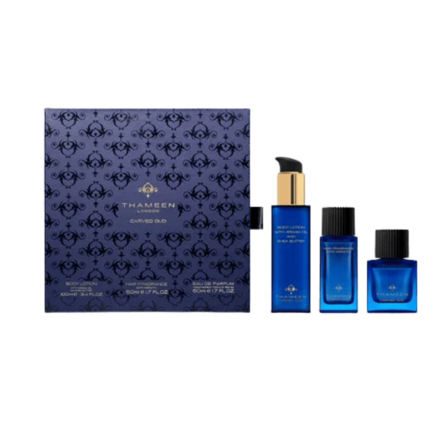 مجموعة عطور ثمين لندن كارفِد عود - إكسترايت دي بارفيوم 50 مل + معطر شعر 50 مل + لوشن جسم 100 مل