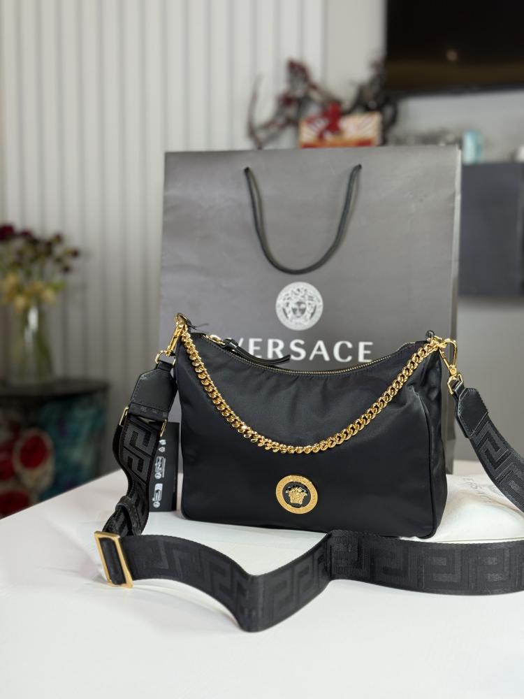 شنطة فيرزاتشي ميديم كتف باللون اسود Nylon Tribute Chain Crossbody Shoulder Bag