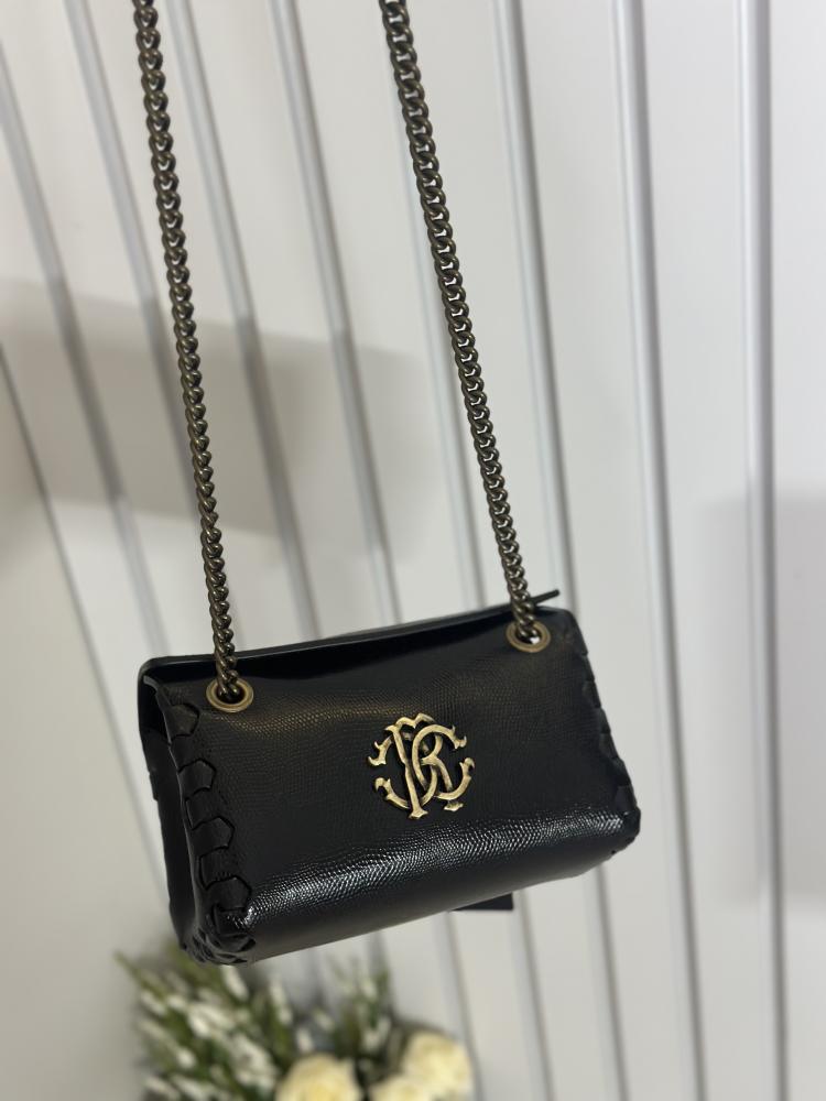 شنطة كتف كفالي بجلد ثعبان OOB00B PZ015 Woman regina bag روجينا - اسود/ ذهبي حاسي