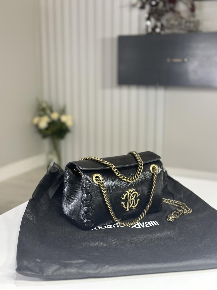 شنطة كتف كفالي بجلد ثعبان OOB00B PZ015 Woman regina bag روجينا - اسود/ ذهبي حاسي