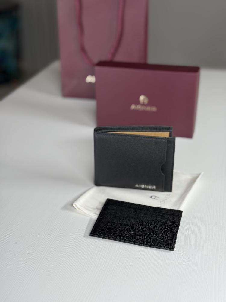 اجنر محفظة رجالية باللون الاسود مع حامل بطاقة SAFFIANO BILL AND CARD CASE