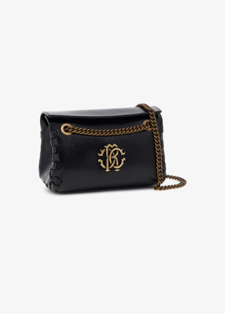 شنطة كتف كفالي بجلد ثعبان OOB00B PZ015 Woman regina bag روجينا - اسود/ ذهبي حاسي
