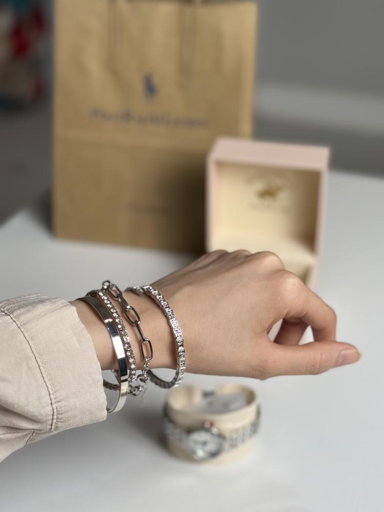 طقم ساعة بولو مع اساور وساعه فضي polo watch set silver bracelets