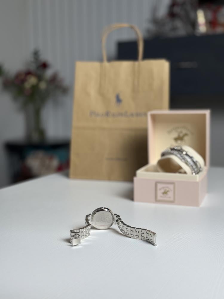 طقم ساعة بولو مع اساور وساعه فضي polo watch set silver bracelets