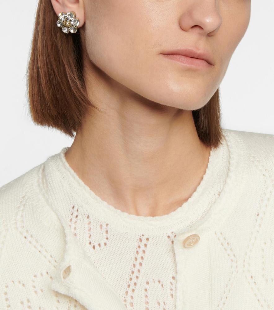 حلق قوتشي مرصع بالاحجار بشعار قوتشي gucci flower crystal earrings