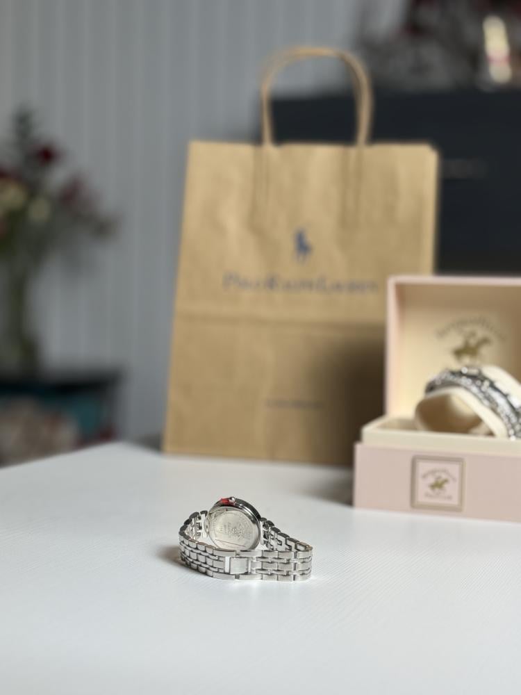 طقم ساعة بولو مع اساور وساعه فضي polo watch set silver bracelets