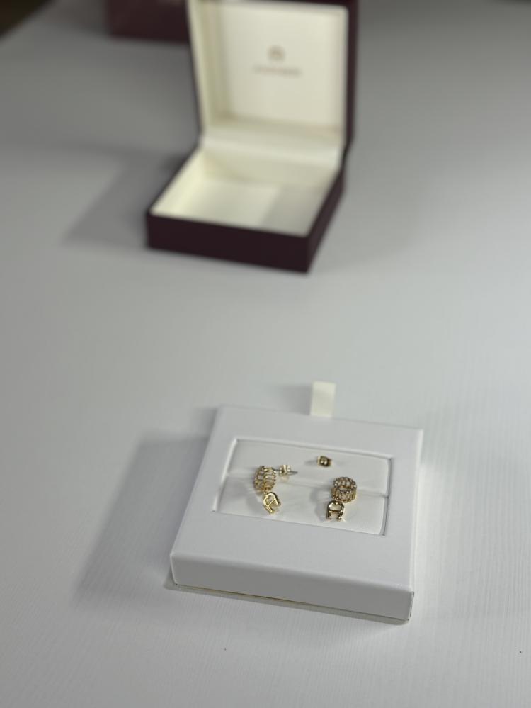 حلق اجنر متدلي بالاحجار اللامعه ولوقو ذهبي  aigner drop earring gold