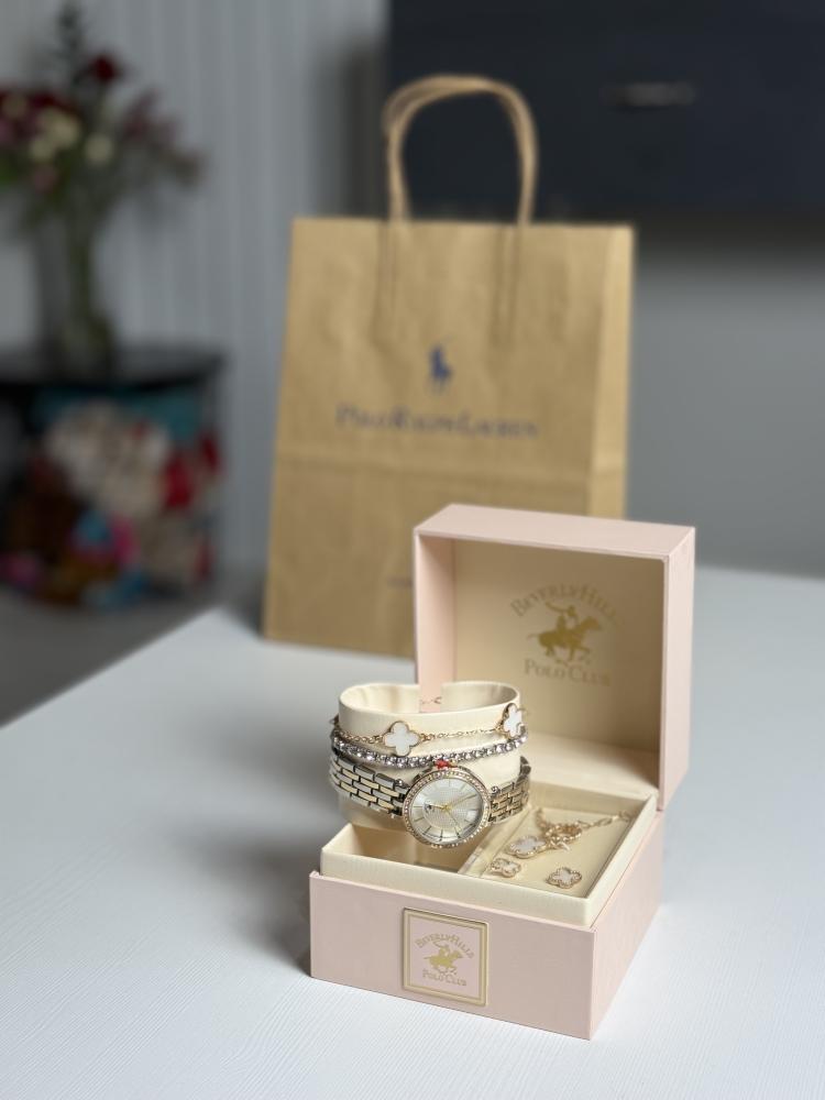 طقم ساعة بولو مع سلسلة وساعه لونين polo watch set jewlery two tone