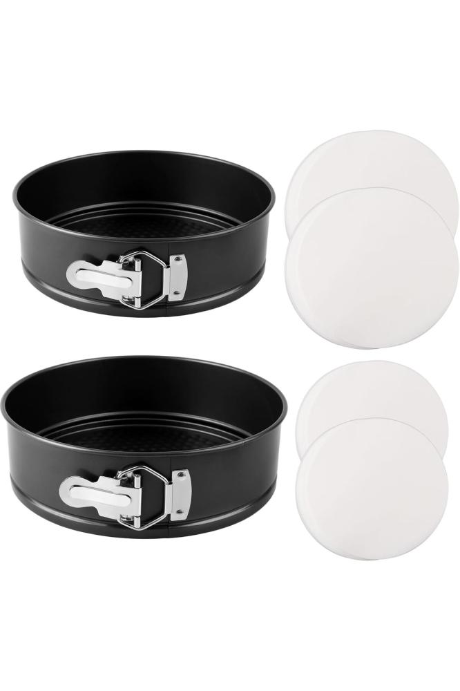 Two cake pans with removable base, 8 inch and 9 inch, non-stick