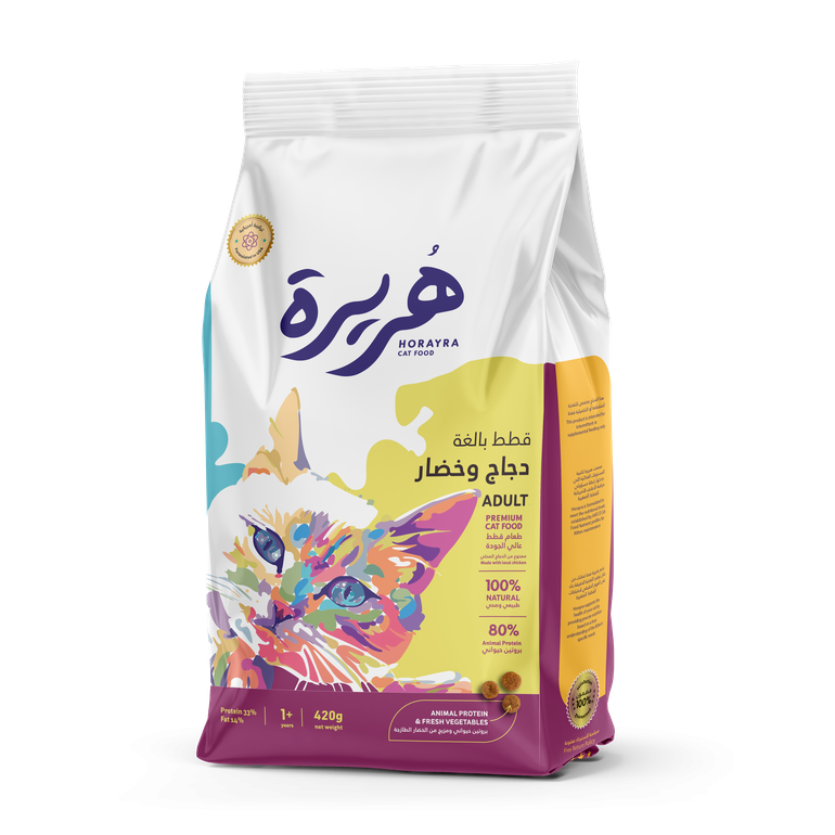 هريرة طعام جاف للقطط البالغة بالدجاج والخضار 420g