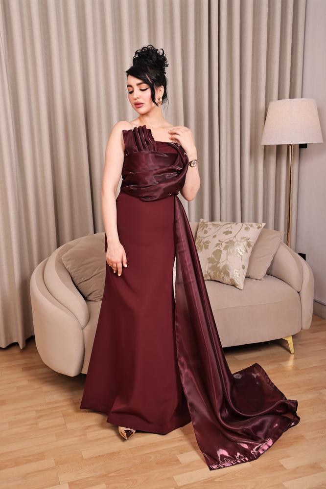 فستان سهرة خمري ساتان