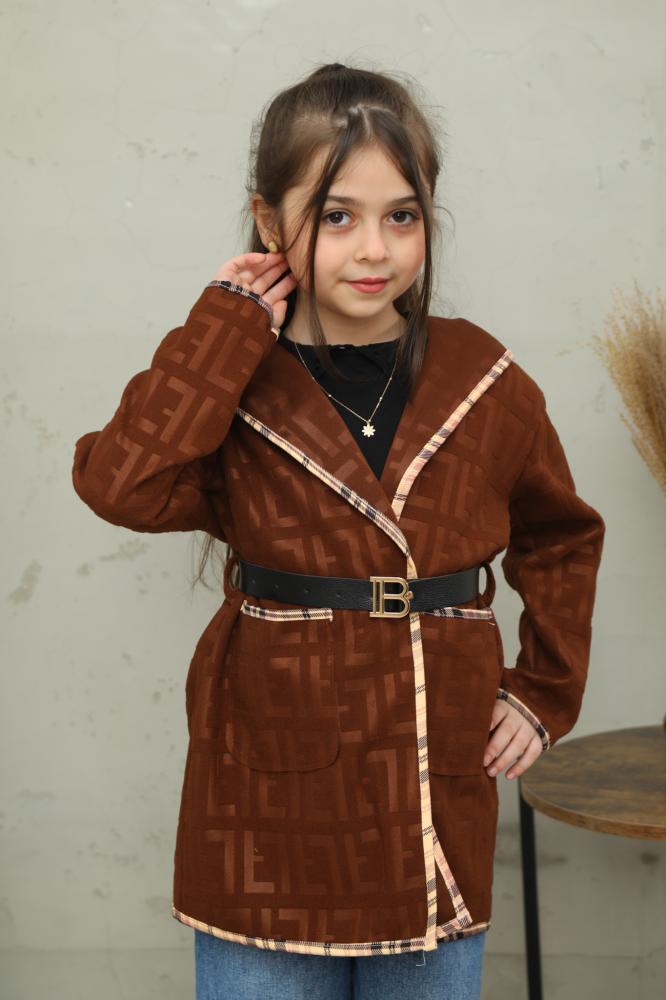 Girls' winter jacket with an elegant black belt