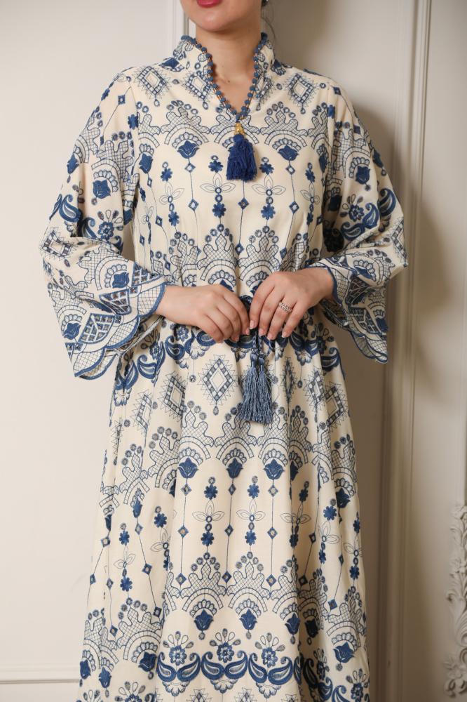 جلابية رمضانية مشجرة واسعة تطريز ناعم