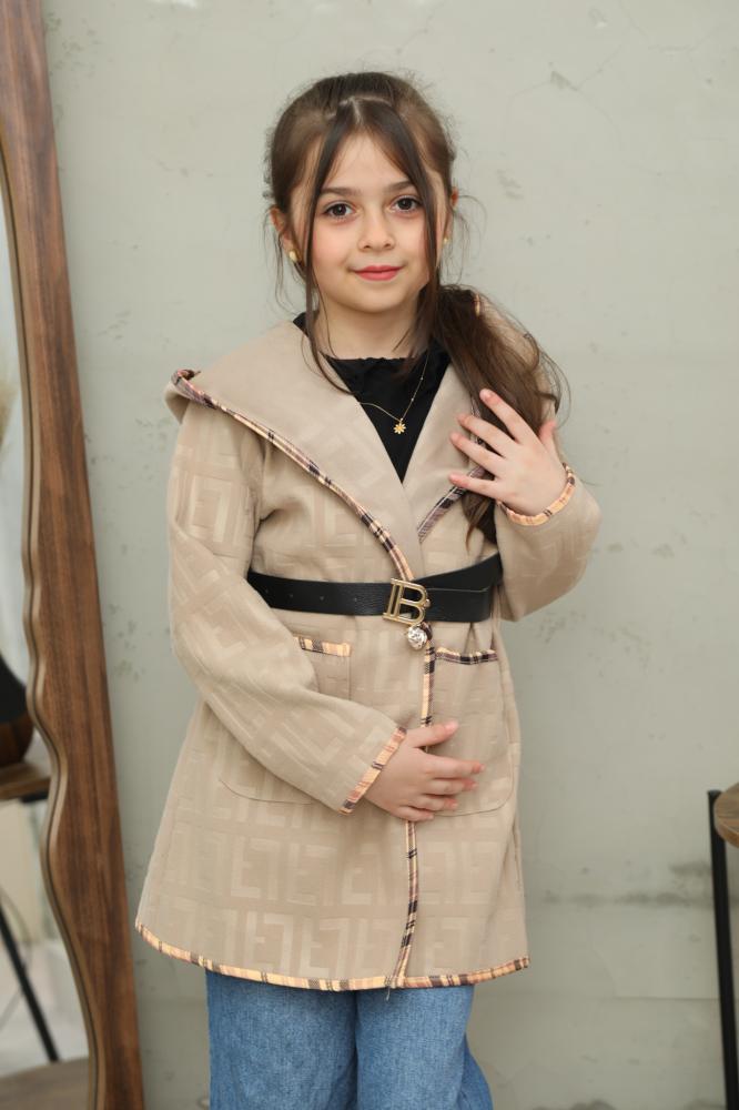 Girls' winter jacket with an elegant black belt