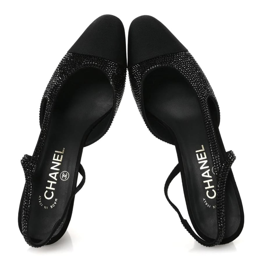 حذاء Chanel Strass Grosgrain Cap-Toe CC Slingback Pumps