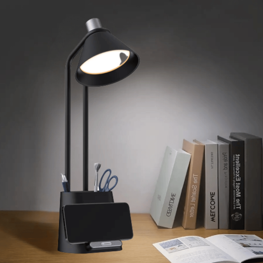LED lamp with pen holder and wireless charger