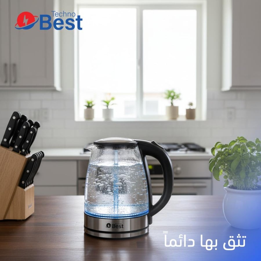 Technopest glass stainless steel kettle 1.8 liter 1500 watt with water indicator BGK-005