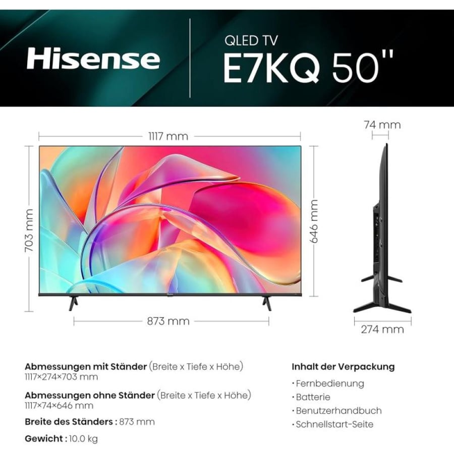 شاشة هايسنس 50 بوصة 4K QLED سمارت بنظام Vidaa – موديل 50E7KQ