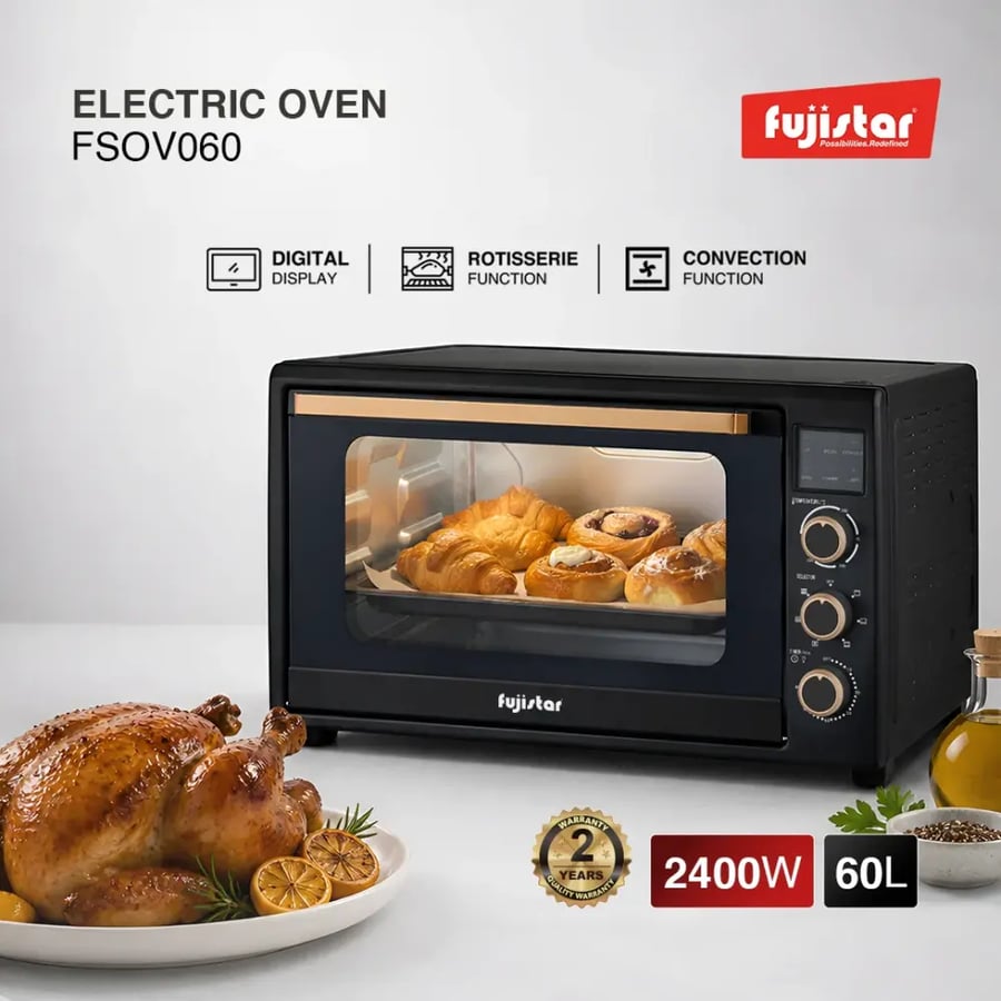 فرن كهرباء فوجستار 60 لتر 4 قطع مصباح داخلي 2400 واط موديل FSOV060