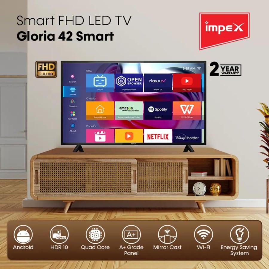 شاشة امبيكس جلوريا 42 بوصة FHD سمارت بنظام Android 12 – موديل IX42FHDS