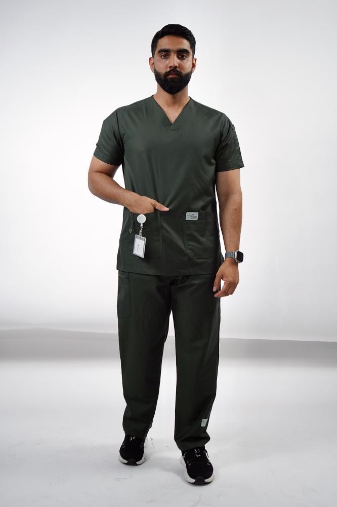 سكراب رجالي زيتي - olive green scrubs men
