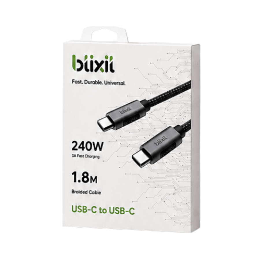 كيبل شحن Blixil فائق السرعة USB-C إلى USB-C بقوة 240 واط طول 1.8 متر
