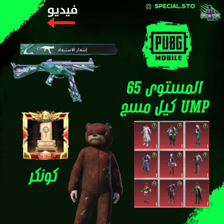حساب ببجي UMP كيل مسج  + كونكر , سيزونات و سكنات ميثيك