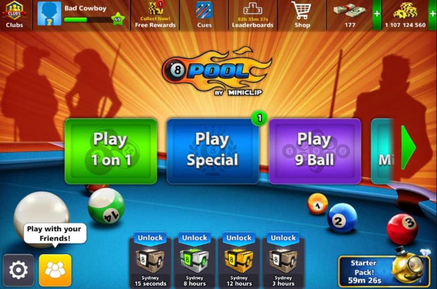حساب 8ball pool ا + 1 مليار  , لفل 69