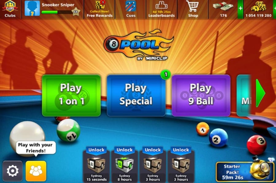 حساب 8ball pool ا + 1 مليار  , لفل 67 , سكنات عصاا