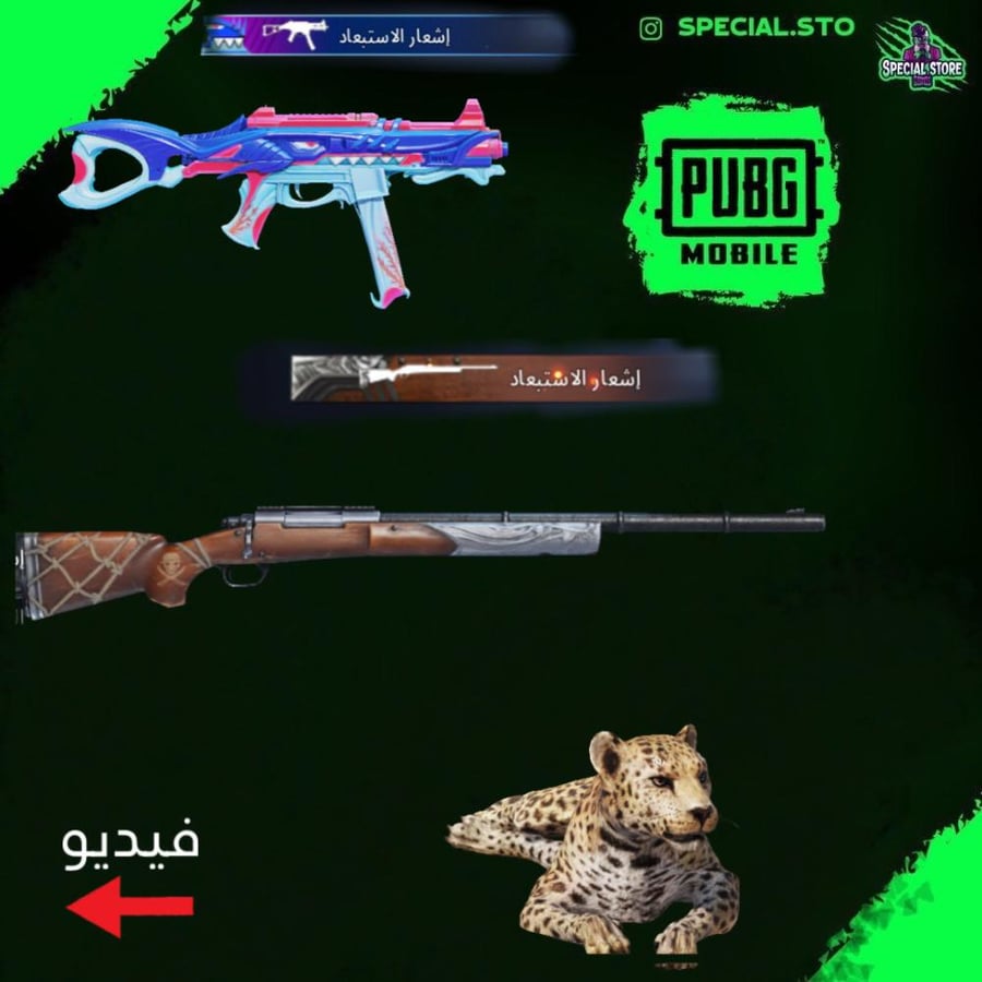 M24 البحار كيل مسج + UMP كيل مسج + 11 سلاح تطوير + سيزونات ماكس + سكنات ميثيك + 2 ماتيريال + رفيق الفهد